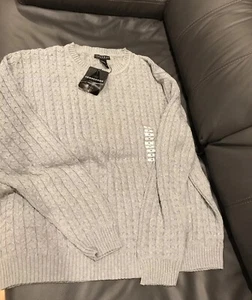 CONSENSUS SPORTSWEAR MENS PULLOVER SWEATER GRAY CABLE KNIT COTTON XXL NWT - Picture 1 of 8
