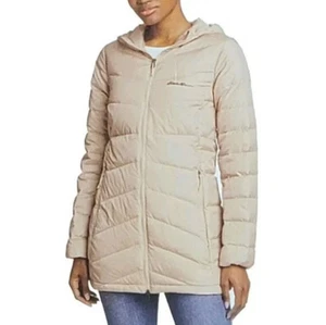Neu mit Etikett Eddie Bauer Damen verstaubarer gesteppter Chevron Daunenparka Jacke hellbraun XXL - Bild 1 von 3