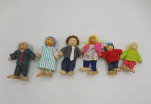 Wood Doll Family Lot of 6 Mom Dad Boy Girl Grandparents Posable Doll - Picture 1 of 6