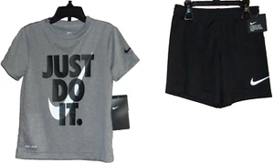 Nike "JUST DO IT" Boy's 2 Piece Set T-Shirt & Short Gray & Black Size: 4 NWT $36 - Picture 1 of 4