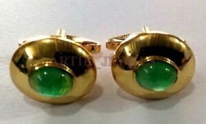 Natural Green Onyx Gemstone with Gold Plated 925 Sterling Silver Cufflink #2177