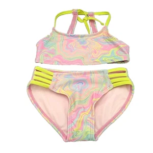 Bikini Art Class Niñas XS 4-5 Conjunto de Natación de Dos Piezas Rosa Pálido Amarillo Pintura Remolino - Imagen 1 de 10