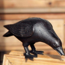 Primitive Large Life-Sized Decorative Black Cast Iron Raven Crow Bird Head Up 