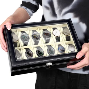 12 Slots PU Leather Watch Box Organizer Box Jewelry Storage Display Case GIFT - Picture 1 of 14