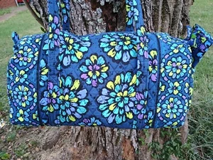 Retired Vera Bradley Small Quilted Duffel + Euro Wallet Indigo Pop New With Tags - Picture 1 of 10