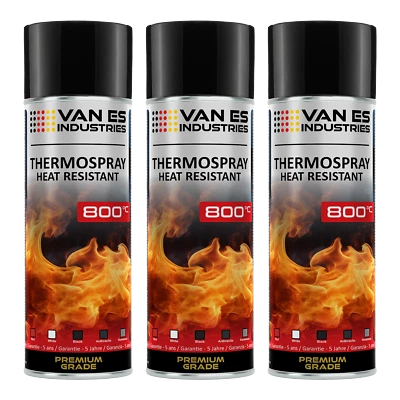 CHAMPION COLOR 3x Ofenlack Ofenfarbe hitzebeständiger Lack 800°C schwarz-matt 400 ml Thermolack