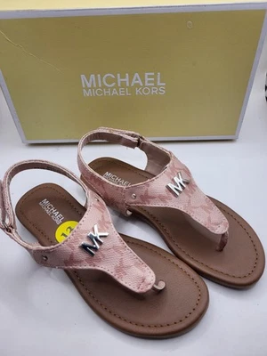 NUEVO💞Michael Kors Bessie Niña Rosa MK Logo Estampado Sandalia/Talla 13 Foto 1 de 4