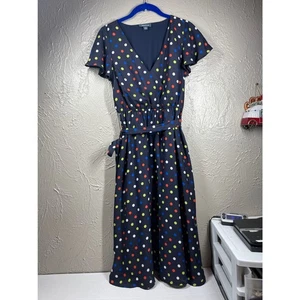 Vestido para mujer ModCloth cuello en V cintura con cinturón forrado a lunares azul marino talla pequeña - Imagen 1 de 6
