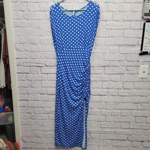 Free People Midikleid blau Herzen Gr. M dehnbar gerafft hinten offen drapiert - Bild 1 von 10