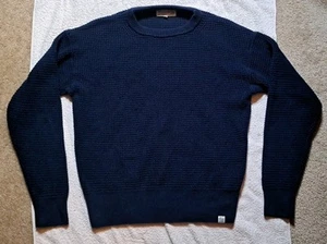 Merz b. Schwanen Baumwoll-Kaschmir-Mischung Waffelmuster Rundhalsausschnitt Pullover marineblau Small - Bild 1 von 15