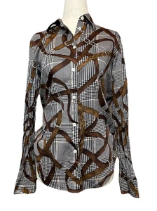 Lauren Ralph Lauren Reitsport Print Button Down Top Gr. S Hahnentritt Trense - Bild 1 von 7
