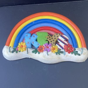 Key Holder Handmade Hand Painted Clay Rainbow Wall Hanging/Holder For Keys Vtg - Picture 1 of 15