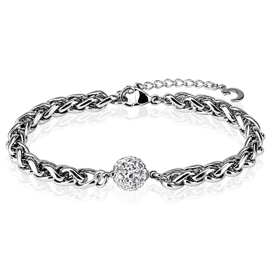 Bracelet acier boule cristaux blancs - Immagine 1 di 1