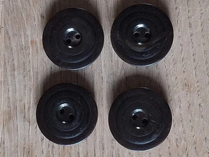 Vintage Art Deco Set 4 Ridged, Concave Bakelite Brown 2 hole Buttons 28mm B95 - Picture 1 of 8
