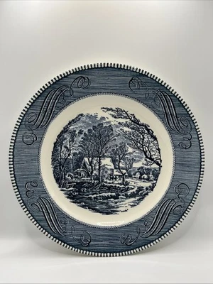 Set 5 Currier & Ives Blue Dinner Plate Royal China USA  10" "The Old Grist Mill" - Image 1 of 4