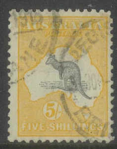 Australia Kangaroo Stamp 3rd WMK Inverted 5/- Grey Black & Chrome SG42w FU #AUBK - Picture 1 of 1