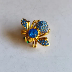 SELTENE Joan Rivers Designer blau grün goldfarbene Kristall Biene Anstecknadel Brosche - Bild 1 von 9