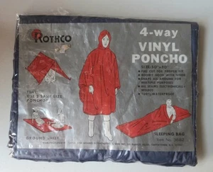 Vintage ROTHCO 4-Way Vinyl Poncho  Waterproof Hooded Navy Blue  - Picture 1 of 8