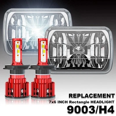 2X 7x6 inch LED Headlights Hi/Lo Beam For Freightliner FL50 FL60 FL70 FL80 MT35 - Image 1 of 4