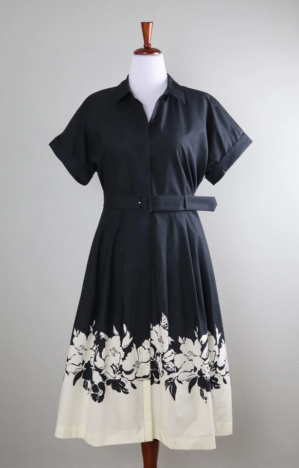TALBOTS NWT $139 Cotton Floral Pleated Belted Midi Shirt Dress Size 12 - Image 1 of 4