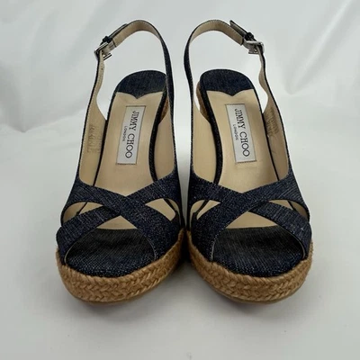 Sandalia de cuña Jimmy Choo Amely 105 mm azul oscuro denim azul marino talla 37 UE, 6,5 EE. UU. Foto 1 de 4