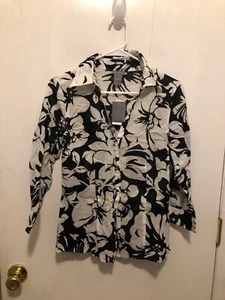 NWT Ann Taylor Womens SZ 6 Floral Black & White Button Front Cotton Shirt - Picture 1 of 3
