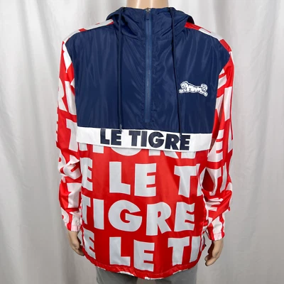 Chaqueta cortavientos Le Tigre XL roja/azul colorblock Patriot con capucha anorak para hombre Foto 1 de 4