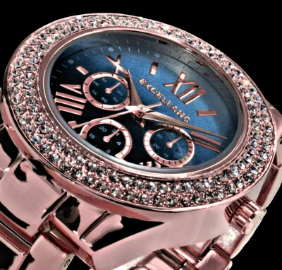 Excellanc Damen Armband Uhr Dunkelblau > Hell Blau Rose Gold Farben Metall BI - Bild 1 von 4