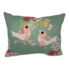 NEW Handmade Love Birds Pillow Vintage Barkcloth Vintage Chenille Bedspread