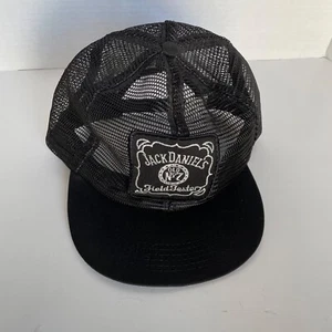 Vintage Full Mesh Jack Daniels Whiskey Patch Black Trucker Hat Snapback Cap - Picture 1 of 5