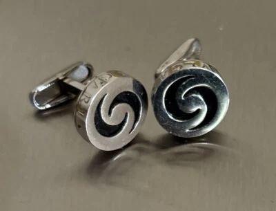 BVLGARI Stainless Steel Onyx Optical Swirl Men’s Cufflinks - Image 1 of 4