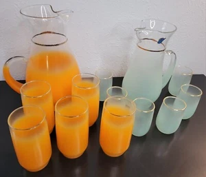 2 Sets Retro Blendo Glaswaren Pastellgrün & Creme Orange Farben - Bild 1 von 24