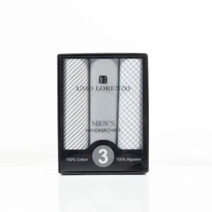 Umo Lorenzo Men's Handkerchiefs 3 Pack Boxed Set Gray Colors 100% Cotton NEW - Picture 1 of 3