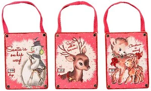 VINTAGE WOOD HANGING COUNTDOWN CALENDAR RETRO CHRISTMAS DEER~Set of 3~Advent - Picture 1 of 1