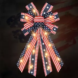 ABTOLS Large LED Patriotic Wreath Bow for Front Door, 4Th of July Red Blue White - Picture 1 of 12