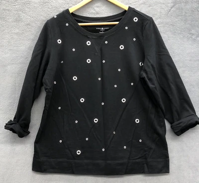 Sudadera deportiva Karen Scott grande negra mangas enrolladas ojales adornados Foto 1 de 4