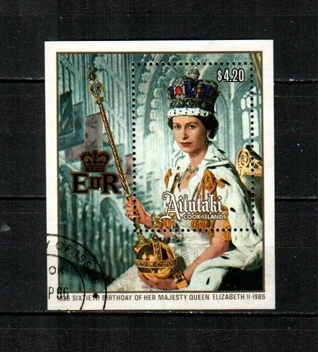 AITUTAKI Scott's 393 ( S/S ) Queen Elizabeth 60th Birthday F/VF Used ( 1986 ) #2 - Image 1 of 1