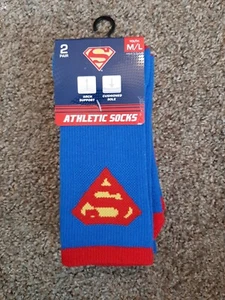 NEW BOYS SUPERMAN SPORT ATHLETIC CREW SOCKS 2 PAIRS M/L - Picture 1 of 4