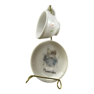 Enesco Plate Cup Display November Vintage Precious Moments Mini Mug Saucer 3 Pc - Picture 1 of 1