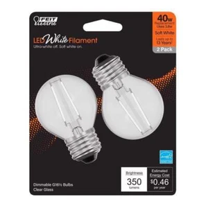 Feit White Filament G16.5 E26 Med LED Bulb Soft White 40 Watt Equivalence 2 pk - Picture 1 of 2