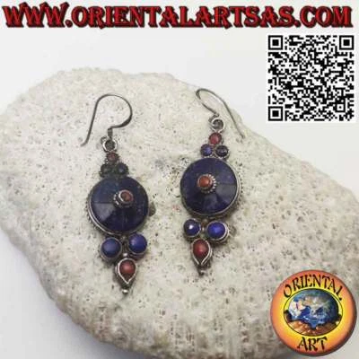 Orecchini in Argento 925‰ con Lapislazzuli e coralli antichi Nepalese - Immagine 1 di 4