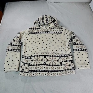 Nordic Hoodie Womens Extra Large White Loft Fair Isle Thick Deep Pile Fleece - Picture 1 of 17