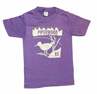 Camisa vintage Girl Scout Camp Piperwood 1985 Champion puntada única púrpura 10 12 Foto 1 de 4