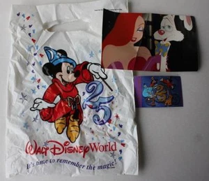 Disney World Bag and Ticket and Roger Rabbit Postcard 1996 25th Anniversary Set - Picture 1 of 1