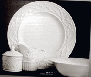 Gorham Bavaro bianco goffrato 5 pezzi hostess set piatto-ciotola veg-zucchero-coperchio-crema - Foto 1 di 7