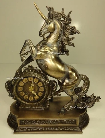 12.5" UNICORN CLOCK DECOR Sculpture Figurine Statue Antique Bronze Finish Cover