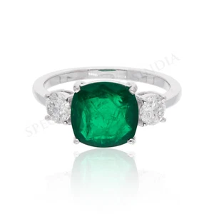 3.11 TCW Natural H/SI Round Diamond Zambian Emerald Ring 18k White Gold Jewelry - Picture 1 of 8
