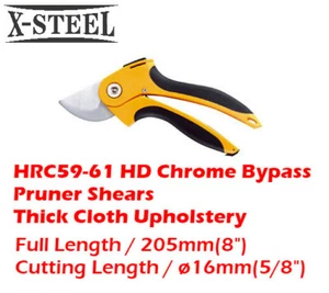 HRC59-61 HD Chrome Bypass Pruner Shears Thick Cloth Upholstery Made in Taiwan - Picture 1 of 5