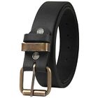 Mens Genuine Leather Buckle Belt 100% Genuine Antique Silver Buckle For Trousers