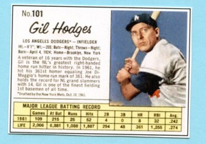 2022 - 1962 Jello Style Card - #101 Gil Hodges- Los Angeles Dodgers